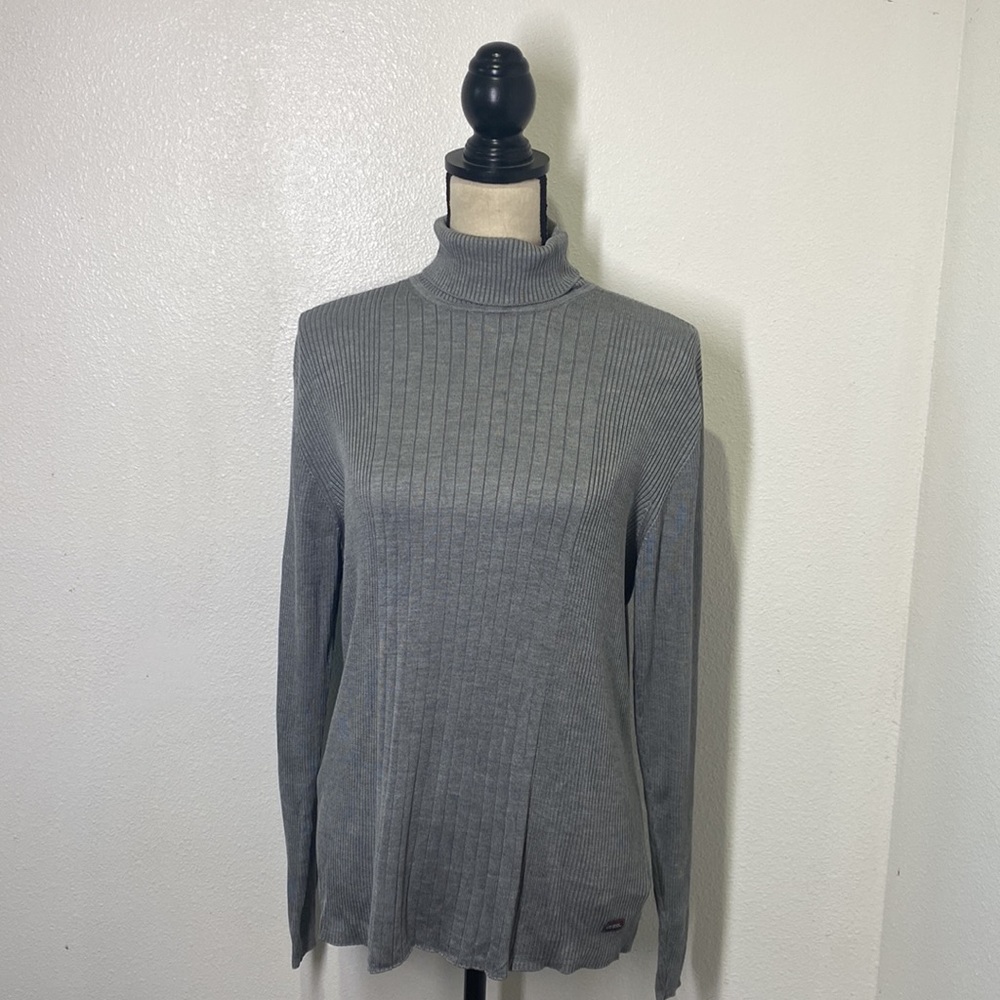 GUESS silk blend ribbed gray turtleneck sweater Medium